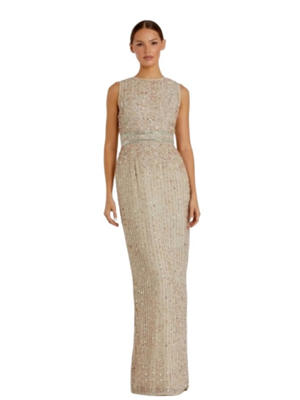 Mac Duggal Nude 93603 Sequined Sleeveless Column Gown Size 8 NWT